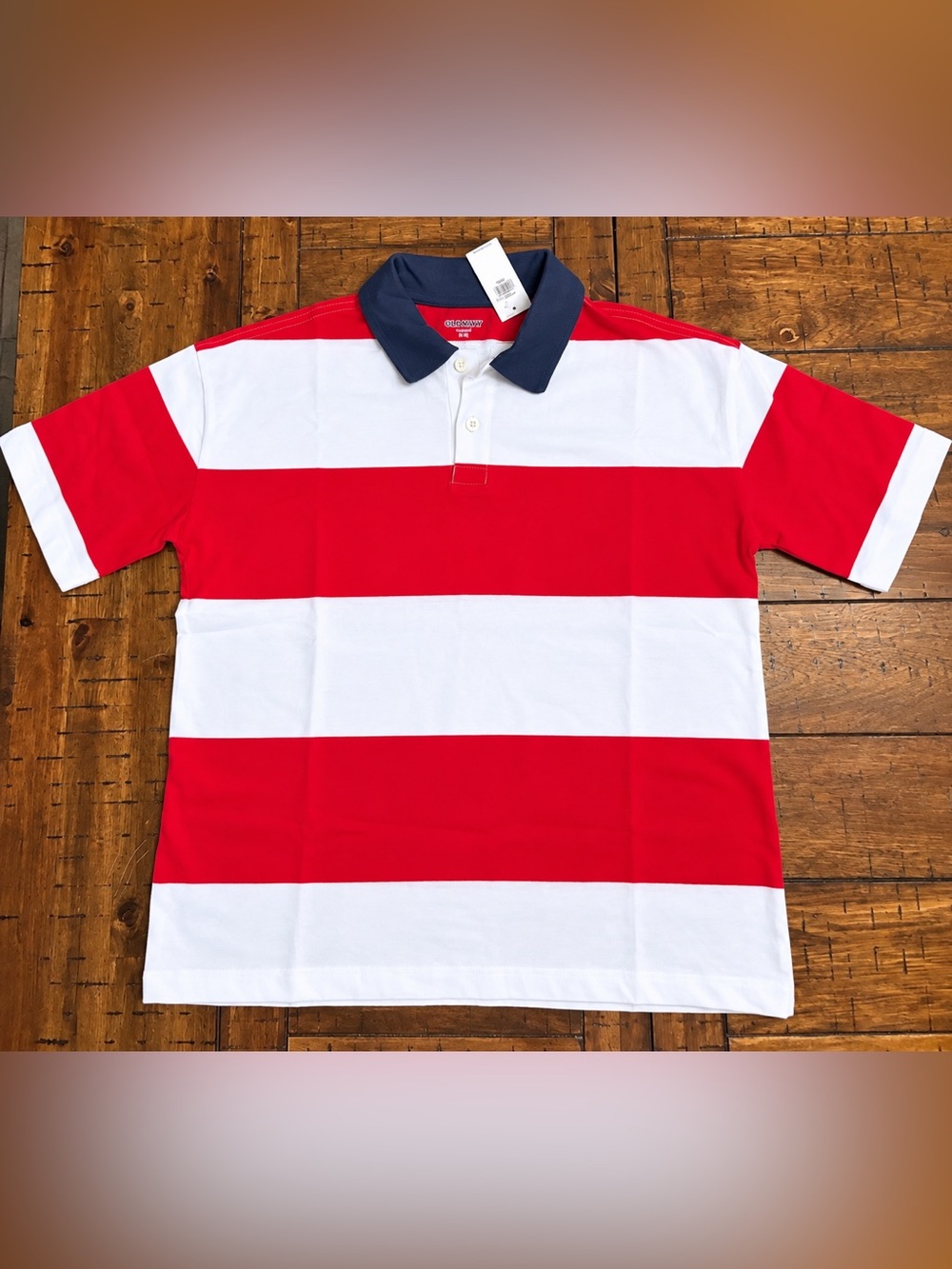 Old Navy Kids Oversized Rugby Polo Shirt Red White Navy Size M 8 NWT